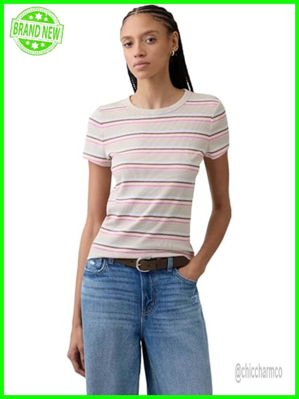 Short Sleeve Ribbed Knit Top - Tees - Classic Fit